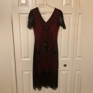 Roaring 20s Gatsby Dress in Maroon & Black